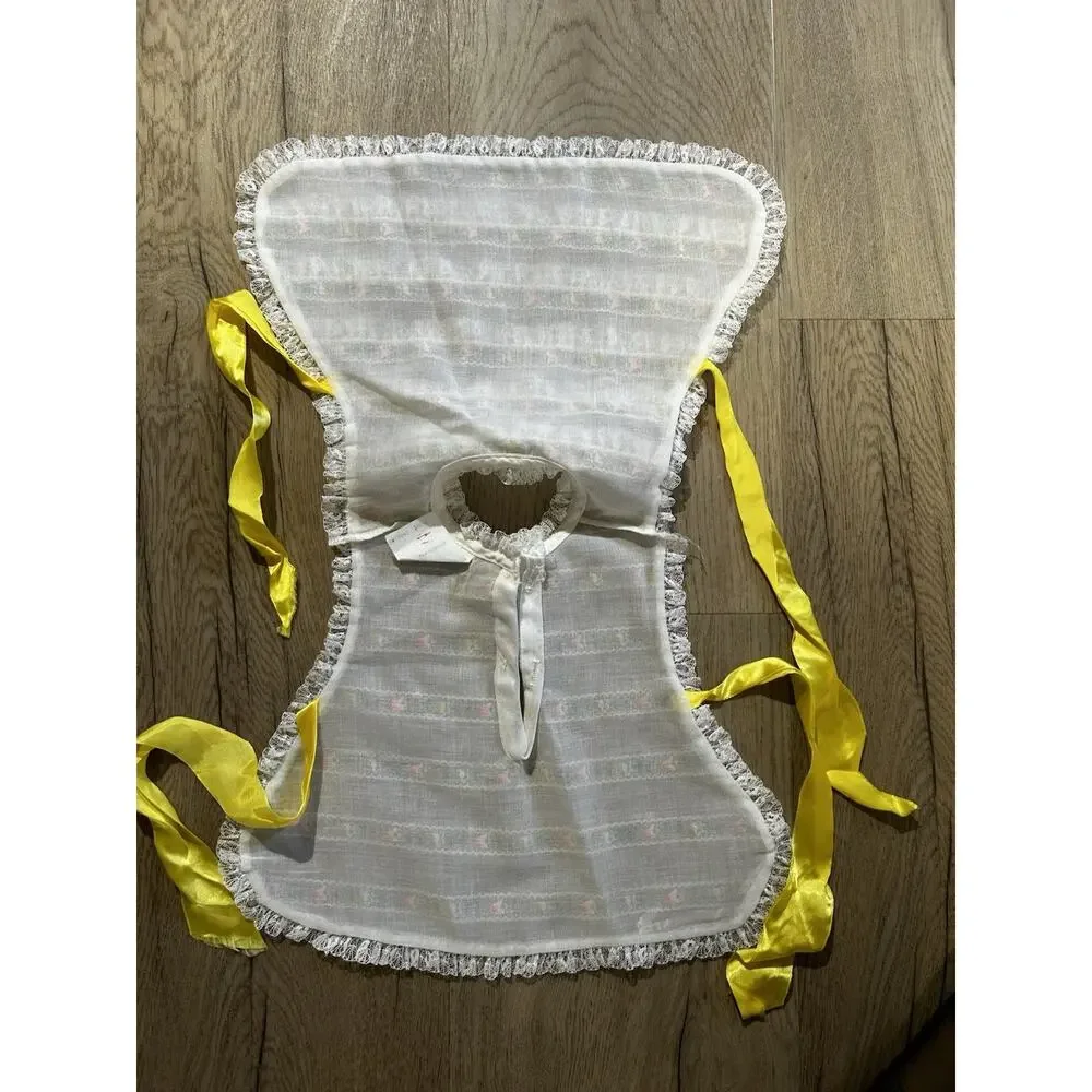 Vintage Victorian Newborn Cotton Baby Bib, White Lace Ruffle Floral Trim Ties